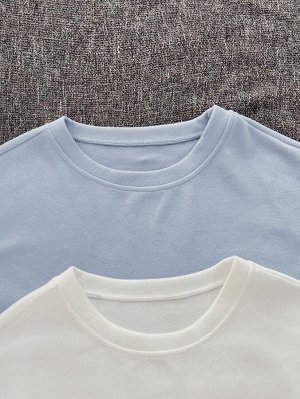 2 комплекта Однотонная футболка & Шорты Домашний комплект