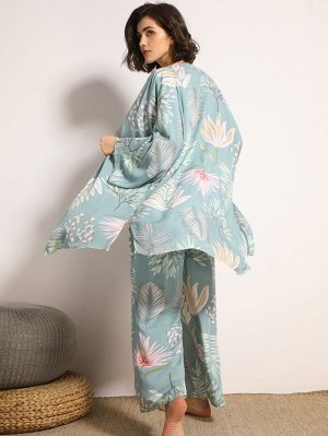 Халат и пижама с цветочным принтом 3 пакет