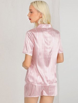 Пуговица Полосатый Элегантный Комплект пижамы