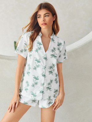Пижама с тропическим принтом на пуговицах