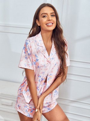 Пижама с цветочным рисунком с лацканами