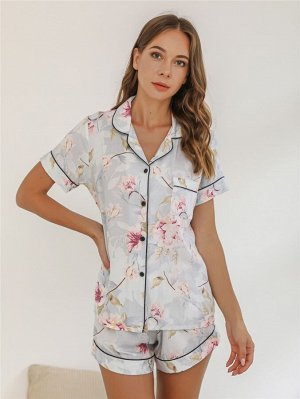 Пижама с цветочным принтом и карманом