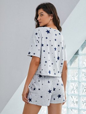 Пижама с принтом звезды и узлом
