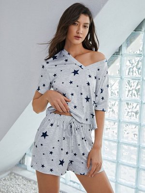 Пижама с принтом звезды и узлом