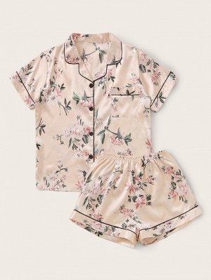 Атласная пижама с цветочным принтом