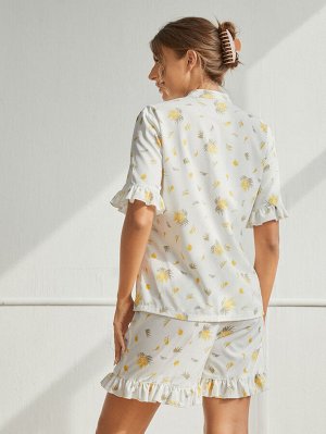 Пижама с цветочным принтом с оборками
