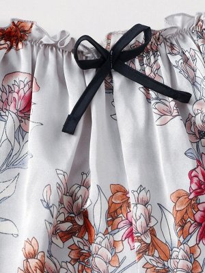 Атласная пижама с цветочным принтом 4шт
