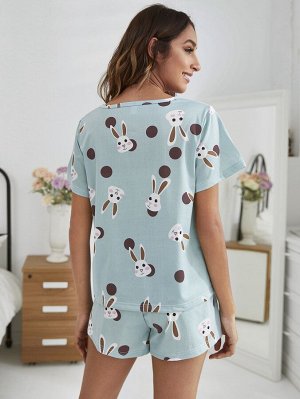 Пижама в горошек с принтом кролика