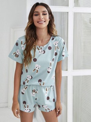 Пижама в горошек с принтом кролика