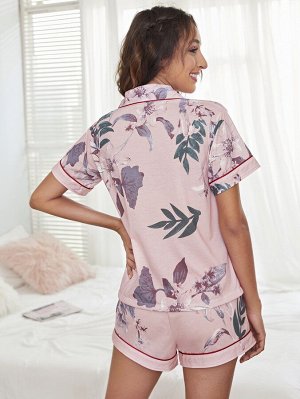 Пижама с цветочным принтом контрастной отделкой
