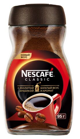 NESCAFÉ® Classic, 100% натуральный растворимый порошкообразный кофе с добавлением натурального жареного молотого кофе, банка стекло, 95г