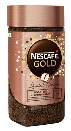 NESCAFÉ® Gold. Натуральный растворимый сублимированный кофе с добавлением натурального жареного молотого кофе, банка стекло, 95г