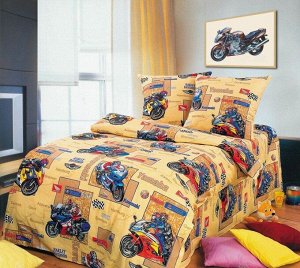 Комплект постельного белья 1,5-спальный, бязь "Люкс", детская расцветка (Мотоспорт)