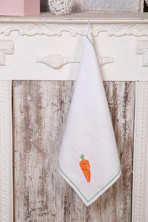 Полотенце кухонное с вышивкой 45*90 см, жаккардовое, 100 % лён (Морковь)