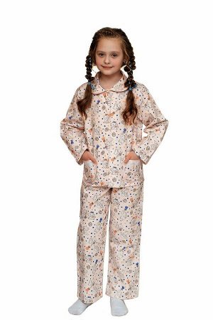 Пижама для девочки, модель 307, фланель (Слоники 5568-7)