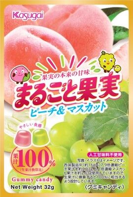 Мармелад жевательный со вкусом персика и зеленого винограда 'Marugoto Kajitsu' 32г
