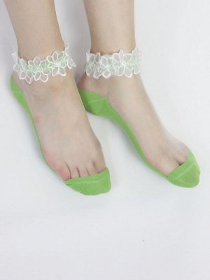 Короткие носки р.35-40 "Прозрачные Цветочки" Зеленые