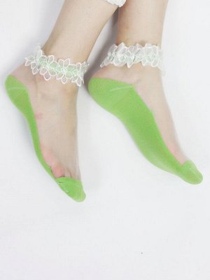 Короткие носки р.35-40 "Прозрачные Цветочки" Зеленые
