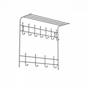 Вешалка настенная, 11 крючков, с полкой из тонкой трубы, металл, серебро