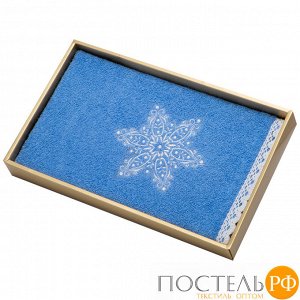 850-331-60 полотенце снежинка,30х50. махра,синий,вышивка,100% х\б 400гр\м, кружево