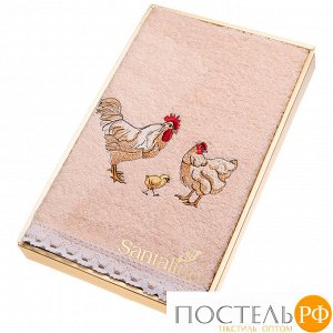 SANTALINO 850-331-29 ПОЛОТЕНЦЕ КУРИНАЯ СЕМЕЙКА,30Х50. МАХРА,ПЕРСИК,ВЫШИВКА,100% Х\Б 400ГР\М, КРУЖЕВО