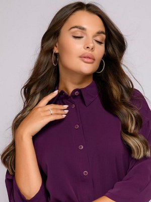 Платье-рубашка фиолетового цвета длины миди с отложным воротником и поясом