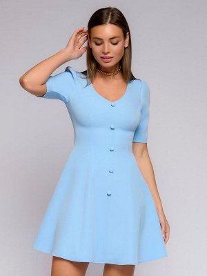 Платье голубое с v-образным вырезом длины мини