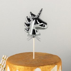 Топпер на торт«Единорог», 21х7см, цвет серебристый