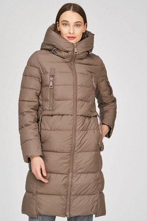 Женское текстильное пальто на искусственном пуху с отделкой из трикотажа
