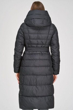 Женское текстильное пальто на искусственном пуху с отделкой из трикотажа  с поясом из текстильных материалов