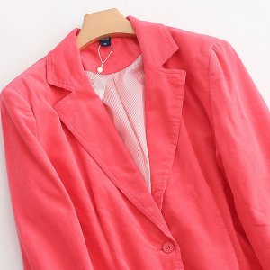 Женский вельветовый пиджак на пуговице, цвет розовый