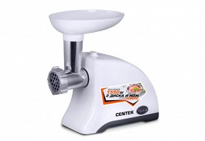 Эл мясорубка Centek CT-1609 White (1550Вт, реверс, 2 диска, стальной нож и узлы)