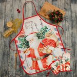 Кухонный новогодний набор &quot;Новый Год&quot;, фартук 70х80 см, прихватка17х17см,варежка-прихватка 26х16см