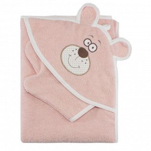 Набор для купания (полотенце-уголок, рукавица) с вышивкой "Мишка", размер 100х110 см, цвет персиковый (арт. К24/1)
