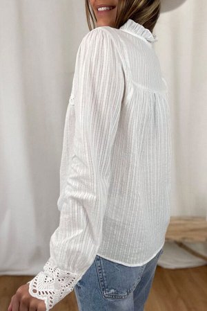 Белая полосатая рубашка с кружевной кокеткой и манжетами