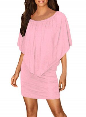 Розовое платье-трансформер с широким воланом и резинкой на плечах