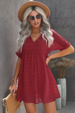 Красное платье-туника в стиле бэбидолл в горошек