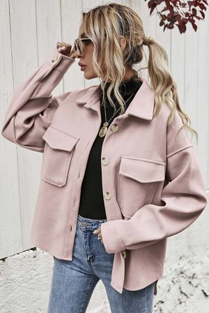 Розовое асимметричное пальто с карманами с клапанами