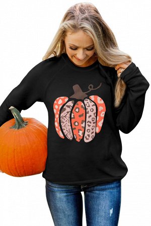 Черный свитшот-пуловер на Хэллоуин с принтом тыква