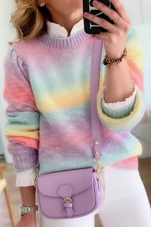 Разноцветный полосатый градиентный свитер с воротником и манжетами