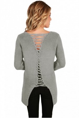 Серый свитер со шнурованным разрезом на спине
