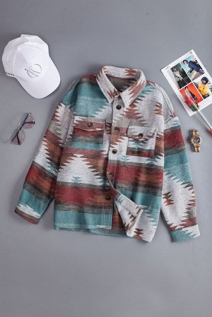 Разноцветная куртка-рубашка оверсайз с ацтекским орнаментом и лацканами