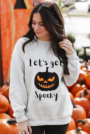 Белая толстовка на Хэллоуин с принтом тыква и надписью: Let's Get Spooky