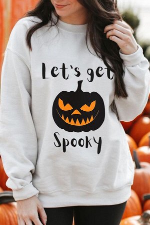 Белая толстовка на Хэллоуин с принтом тыква и надписью: Let's Get Spooky