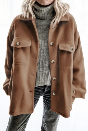 Коричневое мешковатое пальто с отложным воротником и нагрудными карманами