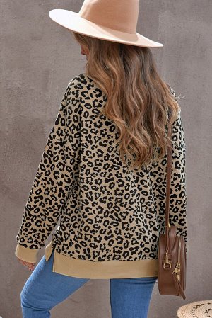 Леопардовый свитшот оверсайз с боковыми разрезами