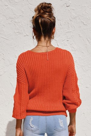 Оранжевый свитер крупной вязки с V-образным вырезом с запахом