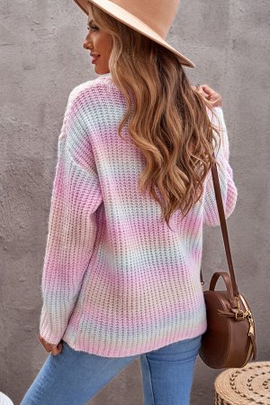 Розовый полосатый свитер с эффектом омбре и воротником хомут