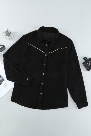 Черная вельветовая рубашка с карманами и застежкой на пуговицах