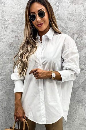 Белая однотонная повседневная рубашка с заниженными рукавами